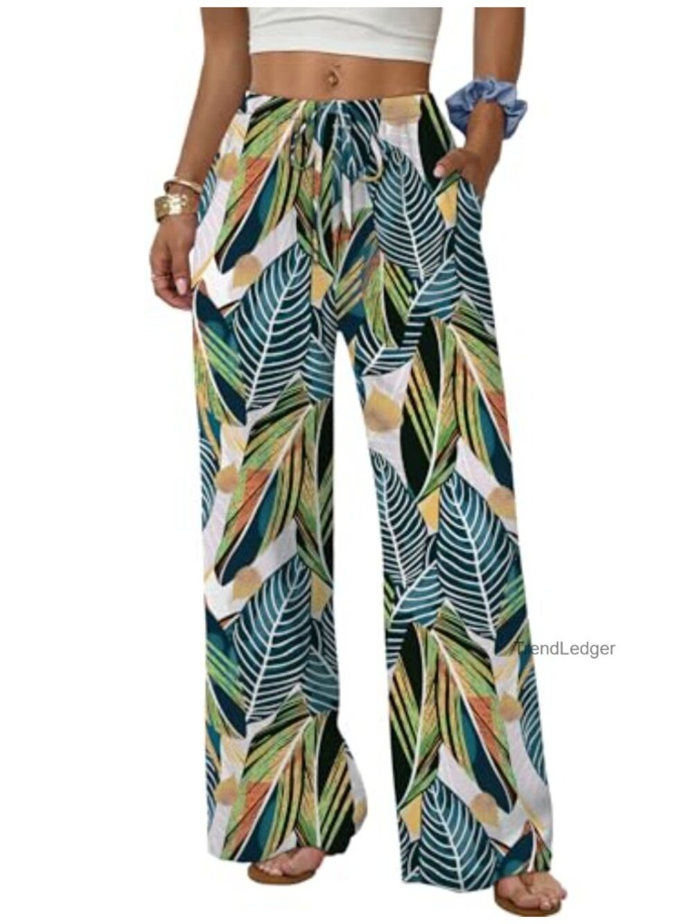 Wide Leg Palazzo Pants with Pockets, Drawstring Elastic Waist, Flowy Summer
